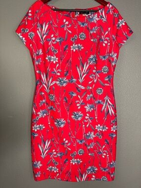 Tommy Hilfiger Red Floral Sheath Dress with Blue & White Print